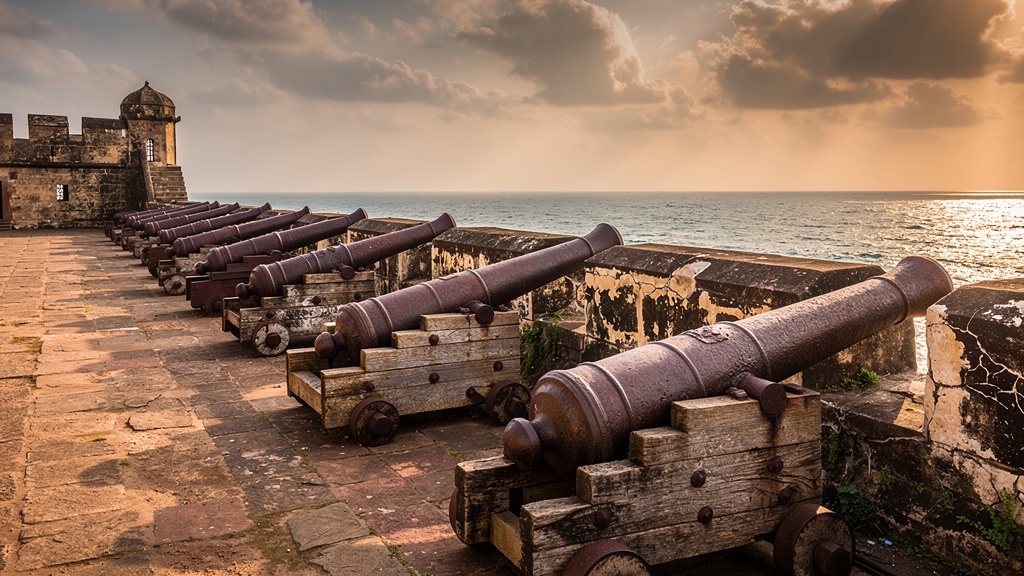 Old cannons lined along the bastion wall