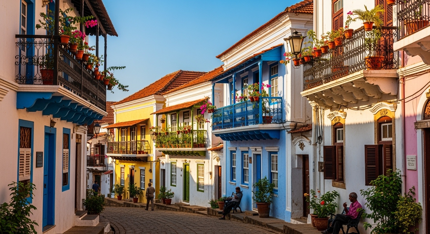 Traditional Portuguese colonial street showcasing Diu's architectural heritage
